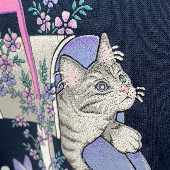 Vintage 80s 90s Cat Butterfly Layered Look Sweatshirt L - Picture 4 of 7